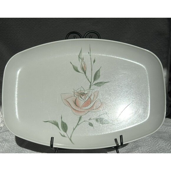 DEBONAIRE White Pink Rose Floral Melmac Melamine Serving Platter Vintage - Picture 1 of 9